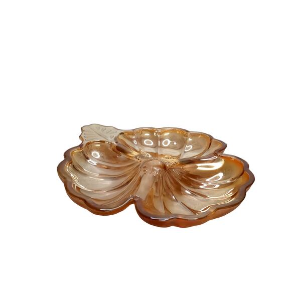 Vintage Carnival Glass Candy Dish Jeannette Iridescent Maple Leaf Design - Picture 3 of 12